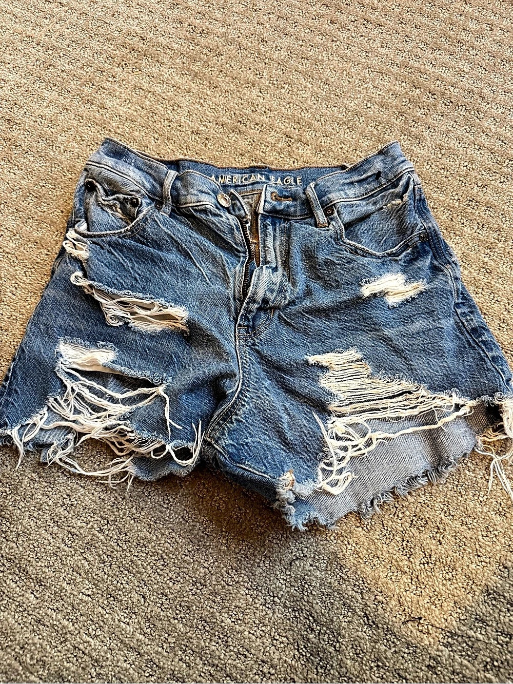 American Eagle Distressed Denim Jean Shorts in Blue